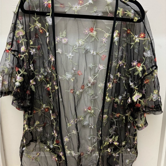 Other - Floral Embroidered Sheer Kimono
